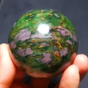 RARE 308G Natural Polished Grandmother Gold Ruby Symbiosis Crystal Ball 34A28