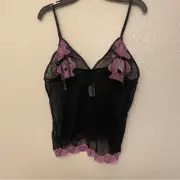 Victoria’s Secret sexy little things vintage Y2K black pink lace mesh top cami L
