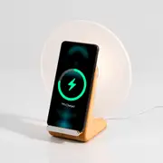 X Echo 4 in 1 Spinning Moon Wood Grain Wireless Charging Bluetooth Speaker with Mood Lighting
