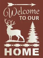 Joanie Welcome Stencil Deer Pine Tree Home Southwest Arrow Rustic Cabin DIY Sign