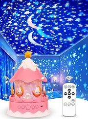 21 Sets of Films + 13 Soothing Music Sound, Projector Night Light for Kids, Kids Night Light Projector for Bedroom, Ceiling, Remote Music Star Projector for Girls with Timer 360° Rotation, Room Decor