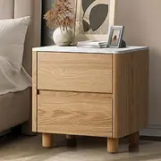[OIKITURE] Bedside Table with 2 Drawers and Marble-Look Top – A Compact Modern Nightstand for Small Bedrooms or Stylish Living Spaces
