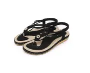 Women's Flat Sandals Glitter Shoes Bohemian Summer Beach T-Strap Flip-Flops - BLACK