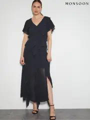 Monsoon Black Renata Ruffle Maxi Dress (AN9582) | $288