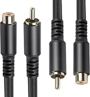 tunghey RCA Extension Cable, 2Pack Nylon Braided Audio Video RCA Male to Female Cord for Speaker, Subwoofer, Camera, HDTV, Amplifier (1.8M)