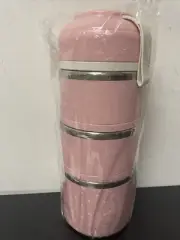 PINK 3 Tier Stackable Lunch Box Stainless Steel Thermal Bento Container