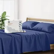 100% Cotton Bed Sheets Set - 500 Thread Count Cotton Sheets Queen Navy Blue