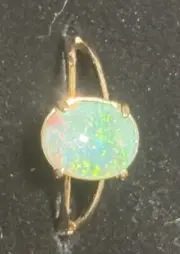 Coober Pedy Natural Solid Polished Opal Set In 14k Gold Size 8 Ring. 2ct 10x8mm