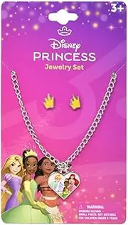 Disney Jewelry Set for Girls - Dress Up Accessories Bundle with Necklace and Earrings Plus Stickers, More | Character Jewelry for Kids (Disney Princess)