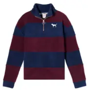 NWT VICTORIA'S SECRET PINK WOMEN POLAR FLEECE HALF ZIP BURGUNDY BLUE SWEATER S