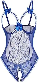 [SAOJEYI-DG] Women's Floral Lace Sheer Mesh Bodysuit Lingerie Cut Out Hollow Bare Breast Babydoll Crotchless Teddy
