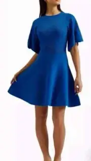 NEW TED BAKER Olivia Knit Rib Skater Dress BLUE Size 0 ( US Size 2) NWT