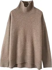 [EIYIELX] Thick Sweater for Winter Loose Turtleneck Pullover Knitwear Tops(Camel,Large)
