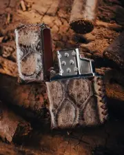 Custom wrapped Zippo lighter in brown Anteater.Torch insert