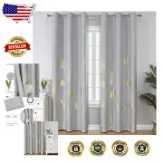 Luxurious Thermal Insulated Drapes in Light Grey with Leaf Pattern - 2 Panels