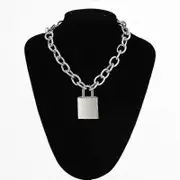 Large Lock Necklace Women/men Thicker Chain Punk Rock Square Padlock Pendant Necklace Vintage Emo Accessory Goth Jewelry silver