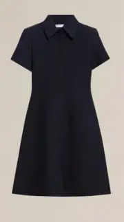 SCANLAN THEODORE - NEW WT Navy Crepe Knit Zip Collared Shirt Mini Dress - Medium