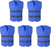 [WWBDZSW] High Visibility Reflective Safety Vest,Security Workwear,Construction Gear,Breathable Mesh,for Biking Forestry Ground Staff Parking Attendants Hiking Nighttime Walking-5 pcs Blue B||116 * 68