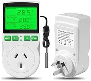 Lamptobe Reptile Thermostat Controller, Digital Temperature Controller Outlet Plug, Heating Cooling Mode AU Plug LCD Display Thermostat for Reptile, Incubator, Greenhouse, Fan(Green×1 Pack)