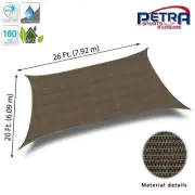 Petra's 26 Ft. X 20 Ft. Rectangle Sun Sail Shade (Brown) Durable Woven Fabric.
