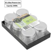 30 x Glass Conserve Jar 200ML Silver Lid Honey Jam Lolly Storage Preserving Jars
