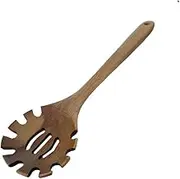 Wooden Spaghetti Server Spoon, 13" Long Handle Pasta Fork, Natural Nonstick Noodle Pasta Serving Spoon for Kitchen, Heat Resistant Spaghetti Strainer Slotted Skimmer Spoons