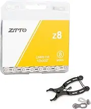 ZTTO Half Hollow 8/9/10/11/12 Speed Bike Chain Kit, Lightweight Silver Mountain Bike Chain with Chain Master Link Pliers and Bicycle Buckles for MTB, Road Bike (Half Hollow Style, 8 Speed)