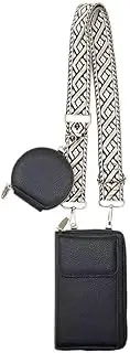 Crossbody Phone Wallet with Decorative Strap, Geometric Pattern, Coin Purse