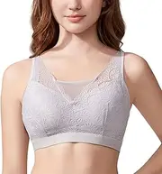 [GHAKKE] Women's Mastectomy Bra Everyday Bras Sexy Lace Full Coverage Bralette Silicone Breast Prosthesis Support Bra(Gray,4X-Large)