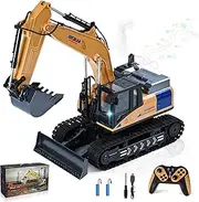 Remote Control Excavator Construction Toys for 3+ Year Boys, 2×800mAh RC Excavator Toy with Metal Shovel & Light, 15CH Excavator Toys for Boys 3-5 4-7 8-12 Year Old Kids 2024 Birthday Gift