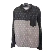 Ditch Plains Men Roll-Tab Button-Up Shirt Size M Black Stars Pattern Cotton