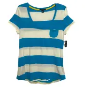 Tommy Hilfiger Women T Shirt Short Sleeve Scoop Neck White Horizontal Stripe M