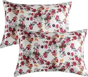 Silky Satin Pillowcase, Vintage Floral Pillow Covers 2 Pack Pillowcases for Hair and Skin Luxury Bed Pillow Cover Cooling Satin Pillow Shams Set Garden Flowers