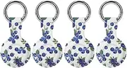 4PCS for Blueberries with Leaves Air Tag Holder Case Waterproof & Shockproof Anti-Scratch Protective Air Tag Cover with Keychain Ring Silicone Tags Holders for Luggage, Backpack, Keys, Pet