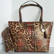 Brahmin Medium Asher Tote Leopard Tartan Leather Shoulder Bag + Wallet NWT