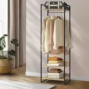 [OIKITURE] Wardrobe Clothes Rack with Hanging Rail and 4-Tier Storage Shelves Garment Open Wardrobe 60 x 48.5 x 189cm