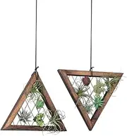 J JACKCUBE DESIGN Air Plant Triangle Frame Hanging Airplant Holder, Rustic Wood Tillandsia, Succulent Plants Display Hanger Shelf for Wall Décor, Set of 2- MK1061A