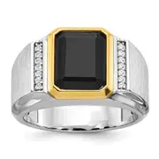 14k Two-tone Gold Men's Polished and Satin Onyx Diamond Ring Mounting