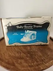 Rare Ceramic Baby White Bootie Frame/Teddy Bear/Taiwan