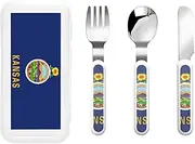 Kansas State Flag 3 Piece Set For Camping Stainless Steel Flatware, Spoon, Fork, Knife, Ideal For Outdoor