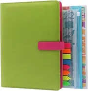 HXRTANGS A5 Refillable Notebook, 6-Ring Binder Journal Personal Organizer with 80 Sheets Lined Filler Paper + Planner Stickers + Subject Dividers + Index Tabs + Bookmark Ruler + Zip Bag + Stencil, Green