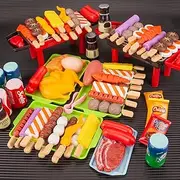 80 PCS Small BBQ Grill Playset Toy Barbecue Kitchen Cooking Playset, Interactive Grill Play Food Cooking Playset Pretend BBQ Accessories Set for Girls Boys Toddler