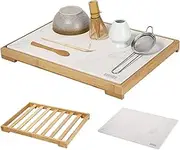 Fortuco Stone Dish Drying Mat – Super Absorbent Drying Mat for Kitchen Counter, Fast-Drying Stone Drying Mat Kitchen, Stone Mat Kitchen Organizer, Made of Diatomite Stone & Bamboo (White)