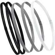 [CLISPEED] 5Pcs Elastic Yoga Headbands for Women Slip Sports Sweatbands Comfortable Hair Accessories for Running Fitness and Exercise Includes Grey