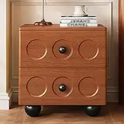 Nightstand, Vintage End Table with 2 Drawers, Wood Rustic Sofa Side Table with Open Storage Shelf for Bedroom, Living Room, Antique(A,50x40x48cm)