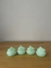 VTG Jadeite Green Glass Bunny Rabbit Boxes Set (4) w/ Lids - Lillian Vernon