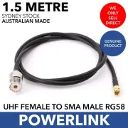 Powerlink UHF Female SO239 to SMA Male Adaptor Connector RG58 Cable 1.5m