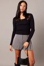 Black Knit Top Long Sleeve Scoop Neck - Size XS, Women's Basic Knit