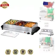 Versatile Buffet Server with Adjustable Temperature: 3 Stainless Steel Dishes
