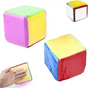 Children's Plush Foam Cube, Pack of 2 Cube with Pockets, 10 cm Large Learning Cube with 6-Sided Transparent Foam Cube for Nursery, Preschool, School, Early Learning